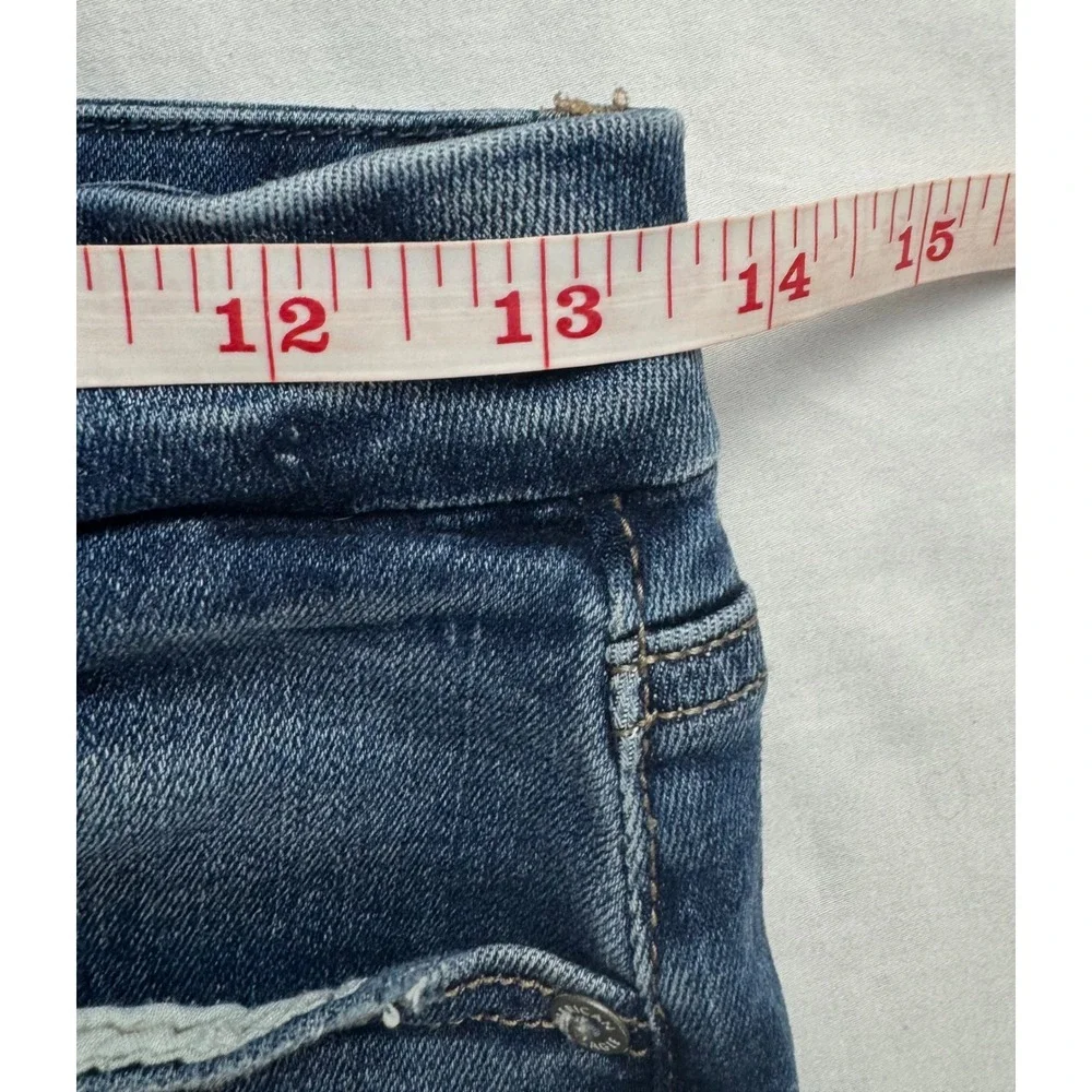 American Eagle Curvy Hi-Rise Shortie Distressed Denim‎ Shorts Blue Womens Size 4